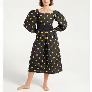 NWT Batsheva silk black + yellow polka dot dress